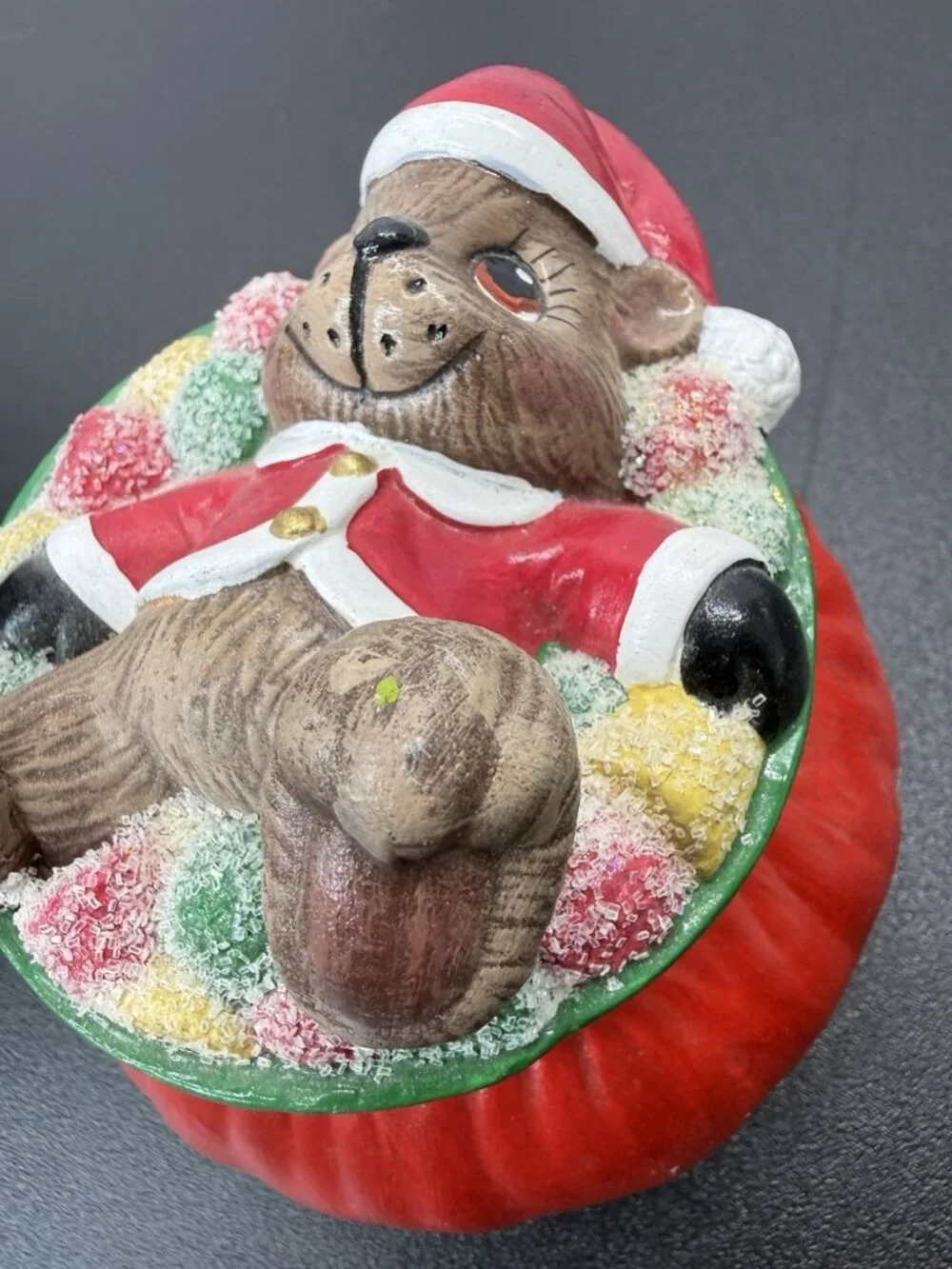 Vintage Dona's Mold Bear Sugar Gum Drops Trinket Box Candy Dish Christmas Decor